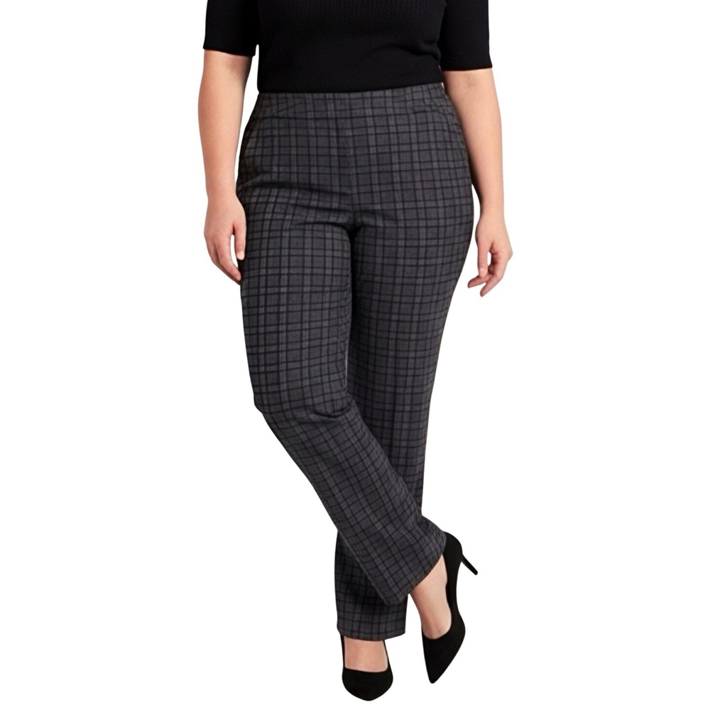 NORTHERN REFLECTIONS Black Plus Size 16 Checkered Pants Wide‎ Leg Ankle Pants